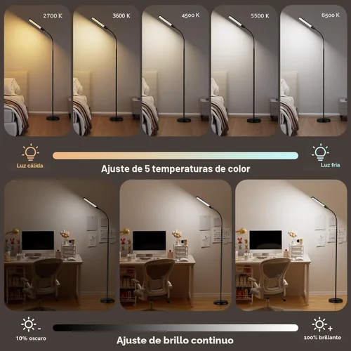 Miniatura 3 de Lámpara de pie LED para sala de estar, lámparas de lectura brillantes para oficina, colores, temperaturas y brillo ajustables, lámpara de pie