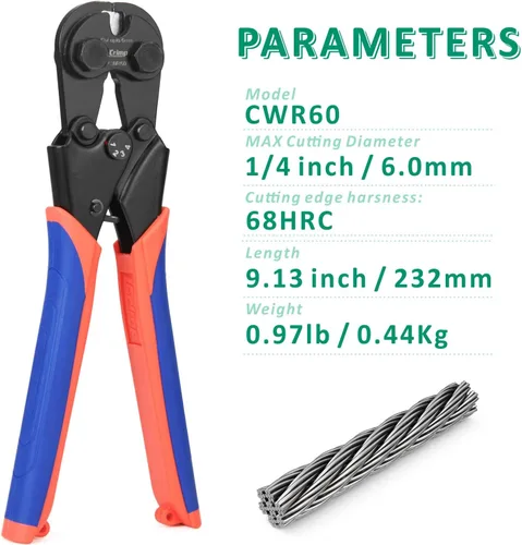 Miniatura 2 de iCrimp Cortador de cuerda de alambre para cuerda de hasta 0.236 in, cable de bicicleta y avión, cable de cobre y piano (CWR60)