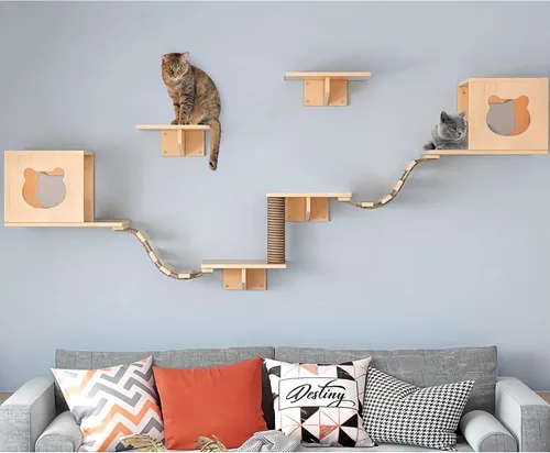 Miniatura 8 de PETKABOO - Muebles de pared para gatos, muebles de pared de pino para gatos, estantes de escalada con escalador, condominio, poste rascador