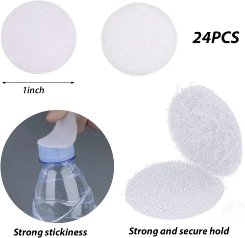 Miniatura 2 de Fantasyon 24 pares de puntos redondos de gancho y bucle de 1 pulgada de doble cara, cinta autoadhesiva blanca de gancho y bucle, puntos adhesivos