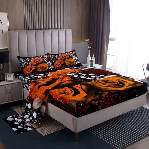 Miniatura 11 de Juego de sábanas femeninas de flores de rosas rojas, tamaño individual, juego de ropa de cama para el día de San Valentín, decoración de habitación