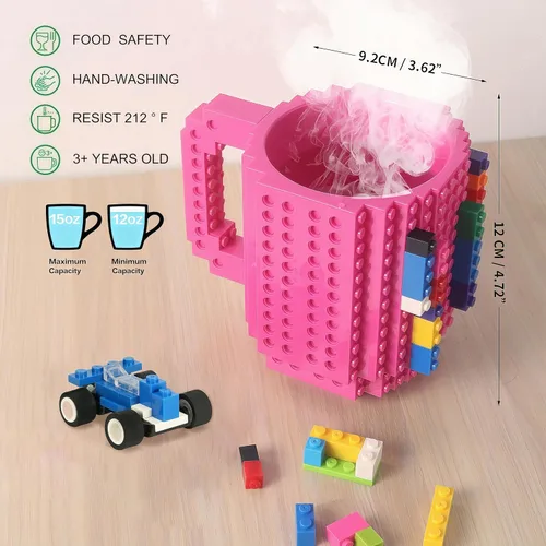 Miniatura 2 de Lumsburry Taza de Café de Ladrillo Construible, Taza Divertida de Bricolaje Novedosa con Bloques de Construcción Creativos para Niños Hombres Negro