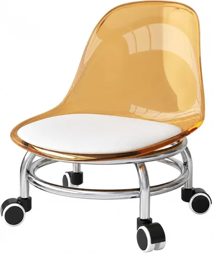 Miniatura 8 de Silla de polea de acrílico, taburete bajo con polea de respaldo, taburete ergonómico bajo para limpieza del hogar, taburetes de oficina, lavandería