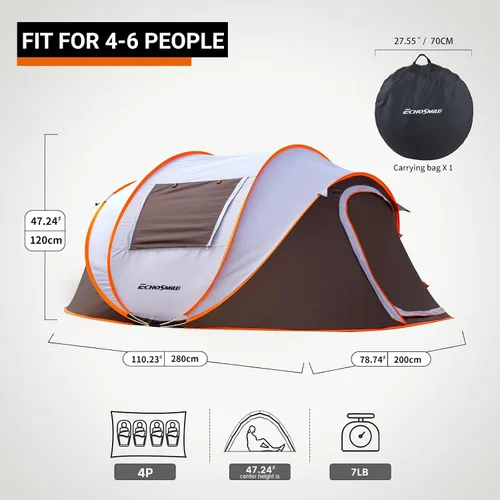 Miniatura 2 de EchoSmile Tienda de campaña desplegable para 2/4/6 personas, fácil instalación, cúpula resistente al agua, portátil con bolsa de transporte Blanco