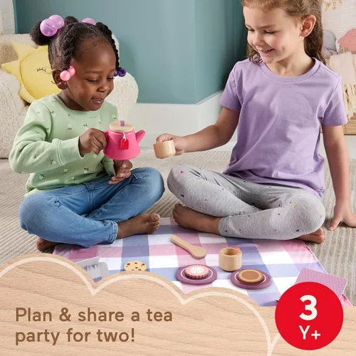 Miniatura 2 de Fisher-Price Juego de té de pícnic, 18 piezas con manta, platillos de madera y comida para niños preescolares a partir de 3 años