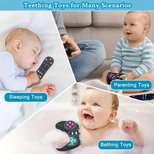 Miniatura 4 de AALFA Juguetes de Dentición para Bebé, Conjunto de Mordedores de Silicona Suave en Forma de Control Remoto de TV + Máquina de Juegos, Juguetes Rosa