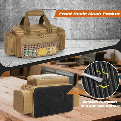 Miniatura 4 de Pequeña bolsa de herramientas con parte inferior antifricción, bolsa táctica de 12 pulgadas para hombres, organizador de almacenamiento de Caqui