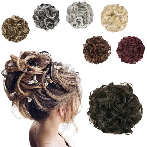 Miniatura 18 de Elaine Extensión de Moño Grande y Desordenado Cabello Rizado Moños Piezas de Cabello para Mujeres Sintético Ondulado Coleteros Grandes Gruesos Punta