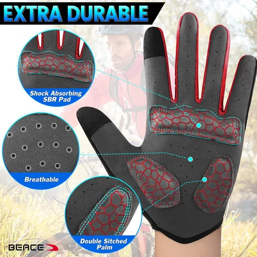 Miniatura 14 de BEACE Guantes de ciclismo para hombres y mujeres, guantes de ciclismo de montaña con pantalla táctil y palma de silicona antideslizante, guantes