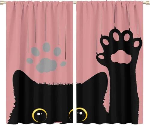 Miniatura 30 de Cortinas opacas de gato abstracto, arte simple, universo planeta, dibujos animados, lindo, divertido, colorido, gato, azul, niños, niñas, niños