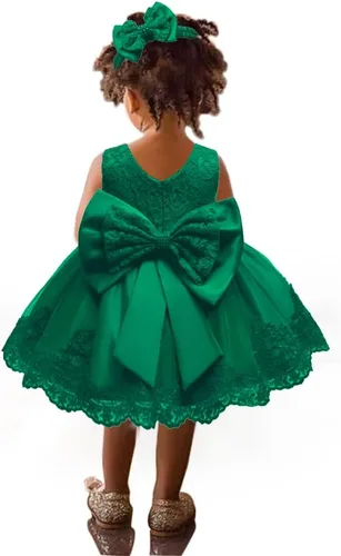 Miniatura 3 de Vestido tutú para niñas de 0 a 6 años, con lazo grande, para boda, Navidad, encaje, con diadema, Blanco