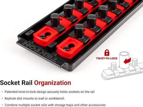 Miniatura 6 de TEKTON SHD92124 - Juego de llaves de vaso de 6 puntos poco profundas de 1/2 pulgada con rieles y bandeja, 29 piezas (0.394-1.496 in)