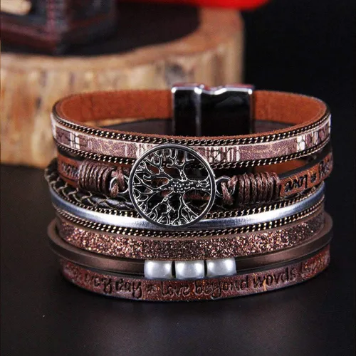 Miniatura 2 de TGLS Pulseras de cuero con diseño del árbol de la vida para mujer, varias capas, para amigos, hermanas, regalos de cumpleaños