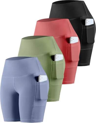 Miniatura 8 de CHRLEISURE - Pantalones cortos de ciclismo para mujer con bolsillos de licra, cintura alta, con control de abdomen para entrenamiento, yoga