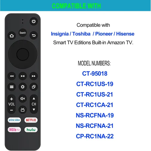Miniatura 4 de Allimity CT-95018 CT-RC1US-21 CT-RC1CA-21 NS-RCFNA-21 CP-RC1NA-22 Remoto IR de repuesto compatible con Insignia/Toshiba/Pioneer/Hisense Smart TV