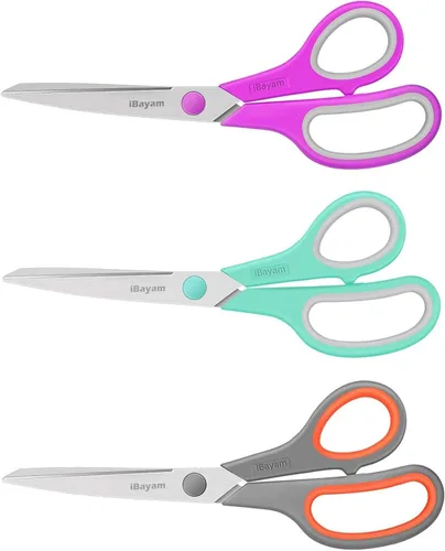 Tijeras, iBayam de 20,3 cm para todo uso, paquete de 3 unidades, tijeras ultra afiladas con hoja de 2,5 mm de grosor, mango de agarre cómodo para