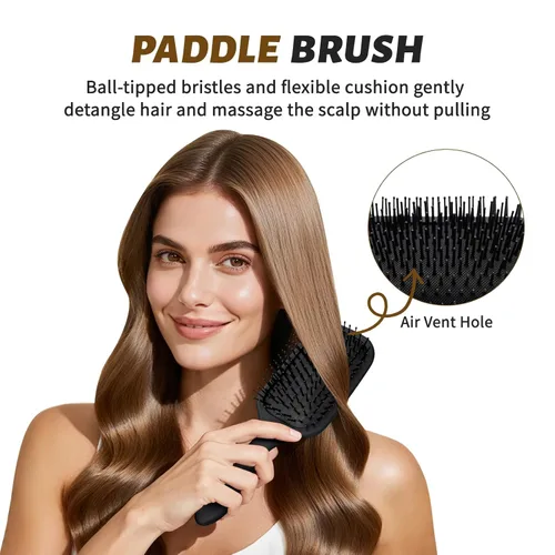 Miniatura 3 de Cepillo de pelo Balon para mujeres y hombres, juego de cepillo de paleta de 4 piezas, cepillo desenredante, peine para cabello largo, grueso, fino