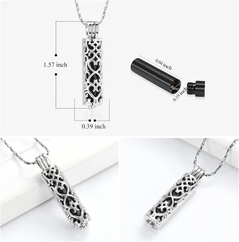 Miniatura 28 de Imrsanl Collar con colgante de urna de cremación con vial de cilindro hueco, urna de recuerdo, joyería de cremación, medallones conmemorativos