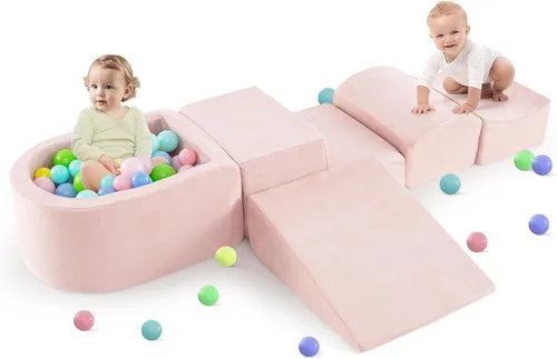 INFANS Juguetes de escalada para niños pequeños, bloques de escalada de espuma y pozo de pelotas para bebé, 5 piezas de bloques de escalada y gateo