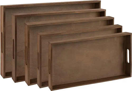 Miniatura 7 de Bandeja para servir de madera oscura con asas, bandeja de desayuno anidada, bandejas de baño y buffet para servir y organizar