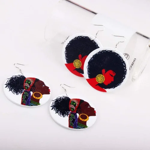 Miniatura 6 de BOMAIL - 20 pares de aretes de madera africana para mujer, redondos, pintados, con estilo étnico