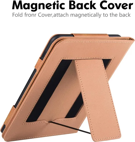 Miniatura 5 de Funda para Nook GlowLight 4 Plus de 7.8 pulgadas (2023) Soporte plegable integrado y correa de mano Estilo libro Funda de piel sintética Marrón