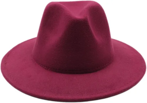 Sombrero clásico de ala ancha para niños, sombrero de fieltro Panamá para niños y niñas Rojo vino