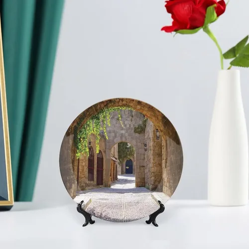 Miniatura 6 de Plato decorativo de 6 pulgadas, cerámica toscana, antigua calle italiana en pequeña ciudad provincial de Italia, placa de exhibición europea hecha a