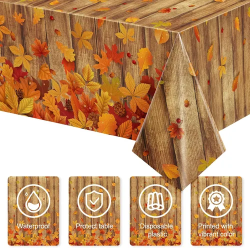 Miniatura 3 de Tiamon 3 piezas de decoración de otoño para interiores de Acción de Gracias, mantel de otoño de grano de madera, cubierta de mesa de fiesta