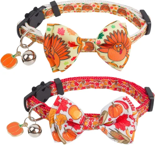 Miniatura 10 de ADOGGYGO Collares de gato de Halloween con campana de lazo, collar de moño para gatito, tela de araña, calavera, collares de Halloween para niñas
