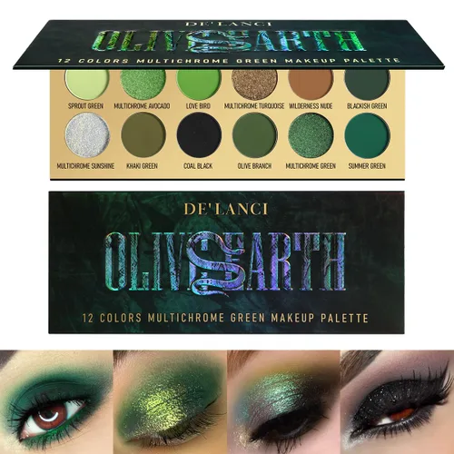 Paleta de sombra de ojos verde oliva, sombra de ojos multicolor marrón y verde para ojos ahumados nudes, 12 colores brillantes pigmentados mate