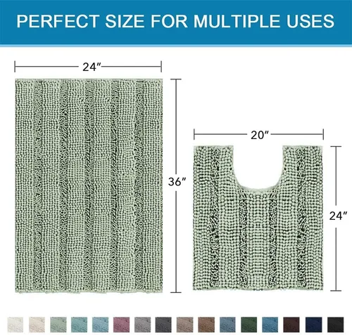 Miniatura 458 de H.VERSAILTEX Alfombras de baño para cuarto de baño, antideslizantes, tapetes de baño extragruesos, de felpilla, a rayas, alfombra de 20" x 32
