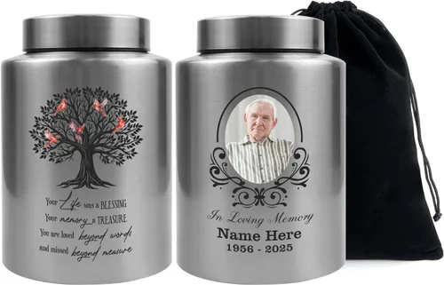 Miniatura 16 de Urna personalizada para cenizas humanas, contenedor de cenizas de cremación con foto personalizada con retrato, urna conmemorativa funeraria