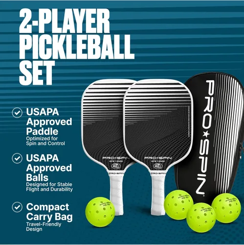 Miniatura 2 de PRO-SPIN Paletas de pickleball de fibra de carbono, juego de 2 con bolas para interiores y exteriores, bolsa o 1 paquete con cubierta, regalo Set