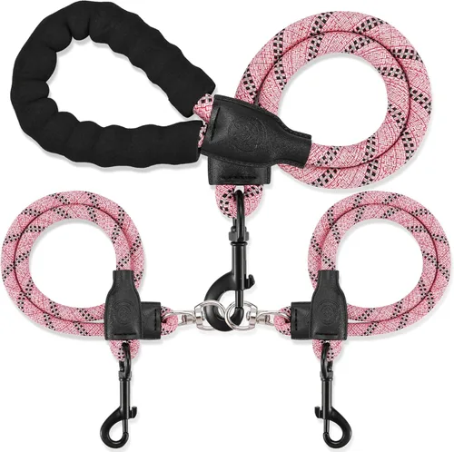 Miniatura 9 de Correa doble para perro para dos perros, desmontable giratoria de 360°, correa sin enredos con tiras reflectantes para caminar y entrenar perros