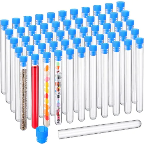 Miniatura 7 de Hoteam 100 tubos de ensayo de plástico con tapas, tubos de ensayo transparentes de 0.8 fl oz para plantas, suministros para fiestas, instalar negro