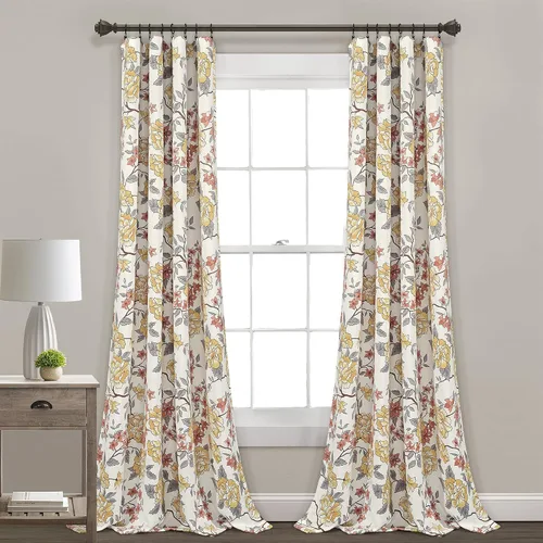 Lush Decor Ivana - Par de paneles de cortinas para ventana con filtro de luz floral, 84 pulgadas de largo x 52 pulgadas de ancho, color blanco