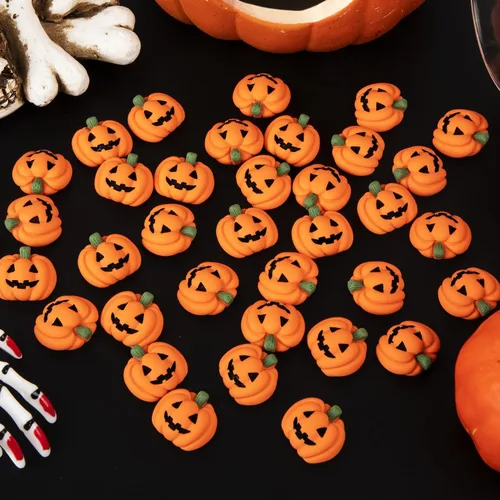 Miniatura 3 de 60 dijes de resina de Halloween, diseño de calabaza, mini dijes de espalda plana, calabaza, calabaza sonriente en miniatura para reuniones