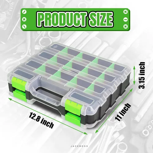 Miniatura 2 de Jack Boss Caja de herramientas con tapa transparente, caja organizadora de 34 compartimentos de doble cara con divisores extraíbles para herrajes