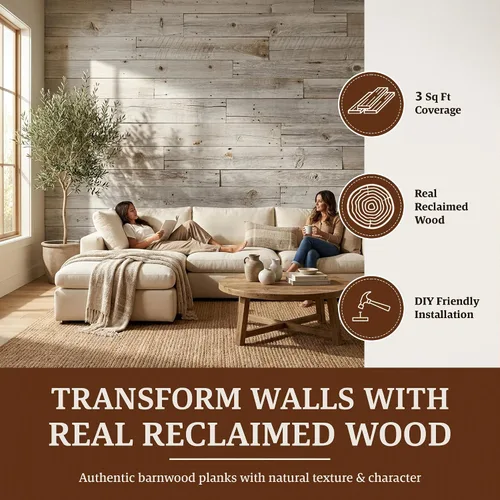Miniatura 3 de BARNWOODUSA Tablones de Madera Recuperada Real - Paneles de Machihembrado Fáciles de Clavar para Revestimiento de Pared de Madera Rústica