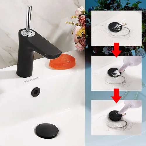 Miniatura 3 de REGALMIX Desagüe para Lavabo de Recipiente, Grifo de Baño Desagüe Pop Up para Lavabo de Recipiente, Colador Anti-Obstrucción Integrado, con Negro