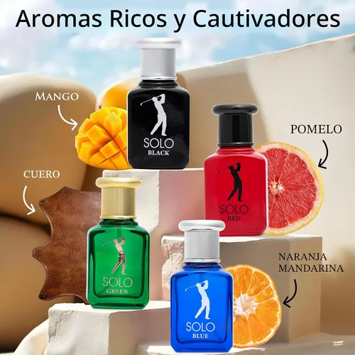 Miniatura 2 de NovoGlow Solo - Juego de 4 fragancias pequeñas para hombre, EDP, Solo rojo, azul, negro y verde, combinación de aromas amaderados, cítricos