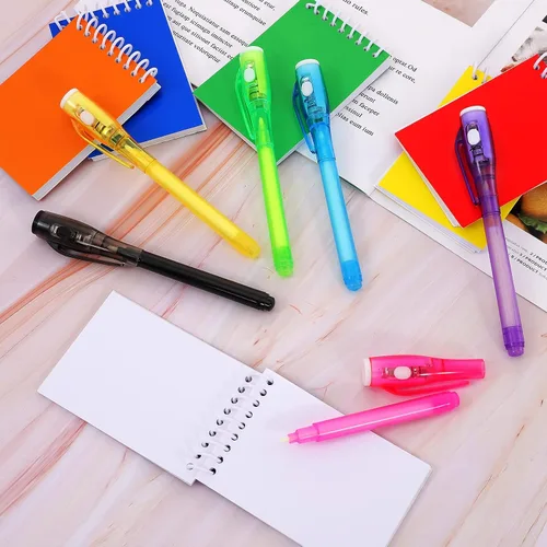 Miniatura 6 de 12 bolígrafos de tinta invisible y mini cuaderno, bolígrafo espía con luz UV para niños, bolígrafos de tinta que desaparecen para escribir mensajes