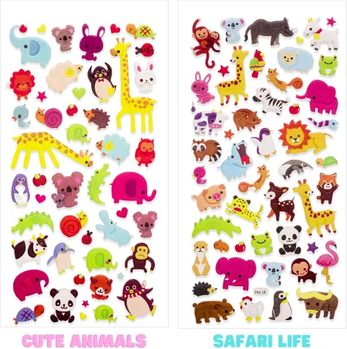 Miniatura 2 de Calcomanías 3D hinchadas para niños, reutilizables para niños pequeños, niños y niñas, 4 hojas – madre hijo, animales, perros, gatos, elefante, Zoo