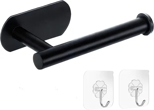 WYSE Soporte de papel higiénico negro autoadhesivo, soporte para papel higiénico para baño, portarrollos de papel higiénico, acero inoxidable SUS304