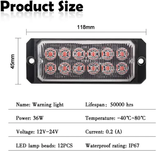 Miniatura 2 de Barra de luz estroboscópica de emergencia LED roja 12-24V 12 LED para coche, vehículo, camión, advertencia, luz de flash diferente, modo