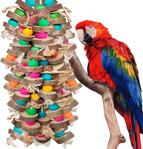 Juguetes de loro para pájaros grandes, bloques de madera multicolores juguete para masticar pájaros, jaula de loro, juguete para morder o