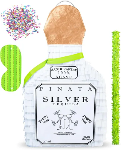 Jergrim Piñata de botella de tequila blanca con palo, 17.5 x 10.5 x 3.5 pulgadas, perfecta para decoraciones de fiestas, accesorios de fotos,