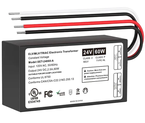 Miniatura 7 de Controlador LED regulable de 60 W, fuente de alimentación regulable Triac ELV/MLV de 12 V, transformador de 120 CA a 12 voltios CC compatible