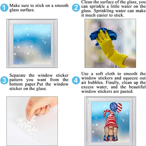 Miniatura 7 de Whaline 9 hojas de calcomanías patrióticas para ventana del 4 de julio, calcomanías patrióticas para ventana, acuarela, gnomo, camión, bandera
